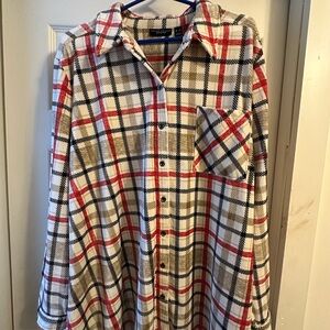 Susan Graver Women's Plaid Button Down Shacket - Red, Black, Tan